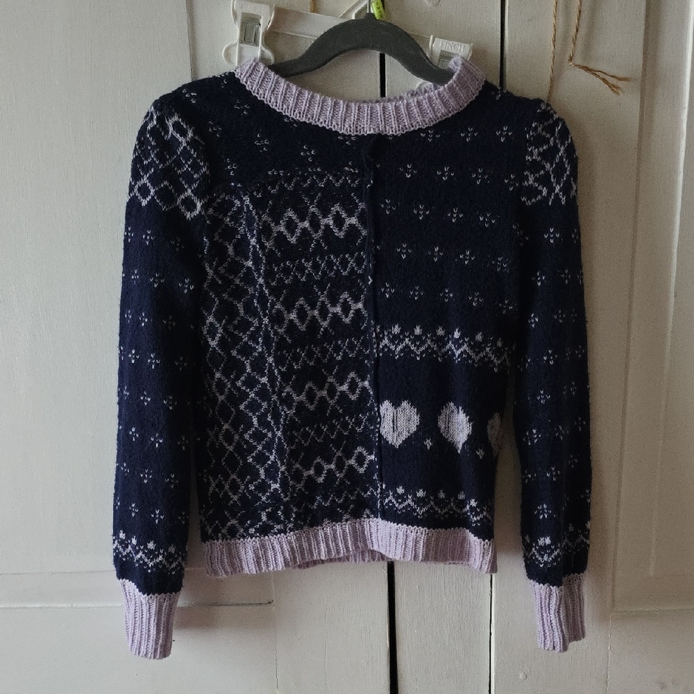 Kids Navy and Lavender Heart Sweater